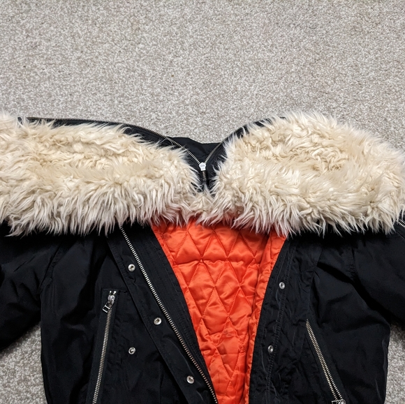 Wilfred Free quilted bomber winter jacket with fur lined hood black - Picture 14 of 16